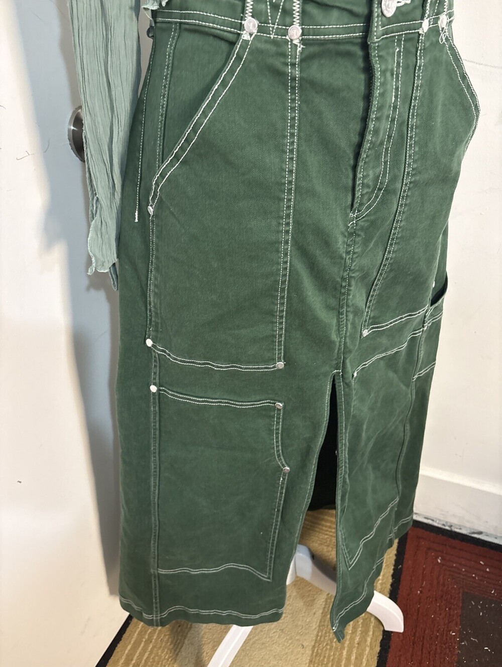 Anthropologie Pilcro Cargo Maxi Skirt Denim Pockets Front Slit Green Sz 6 NWOT - Picture 3 of 14